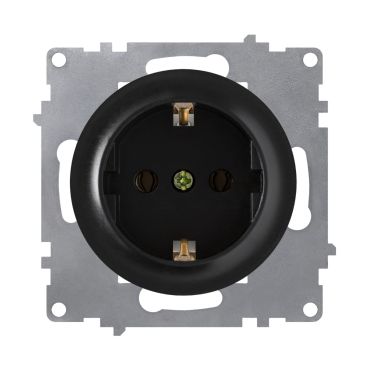 Schuko socket outlet with shutters and grounding, screw terminals, without frame, black