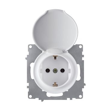 Schuko socket with cover and grounding, 230V/16A, screw terminals, without frame, white